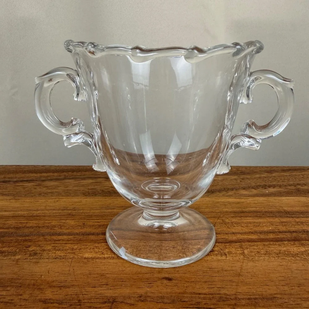 Vintage Fostoria Century Glass Creamer & Sugar Bowl Set Scalloped Edge Pedestal
